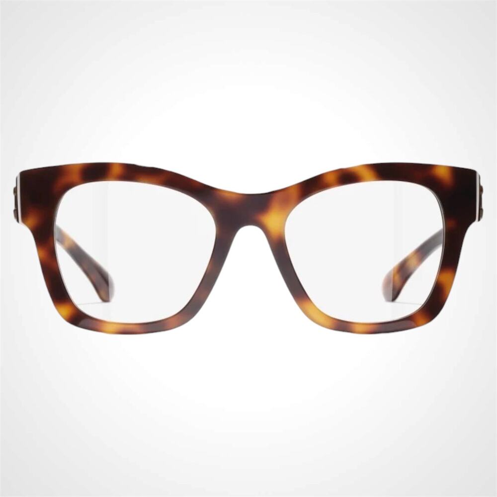 New CHANEL Eyeglasses Havana Gold Butterfly Square Acetate Womens - Picture 2 of 6